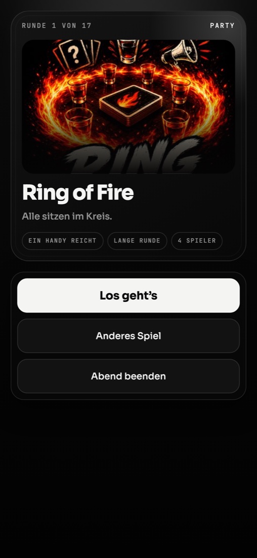 Abendmodus mit angekündigter Runde und Spielcover